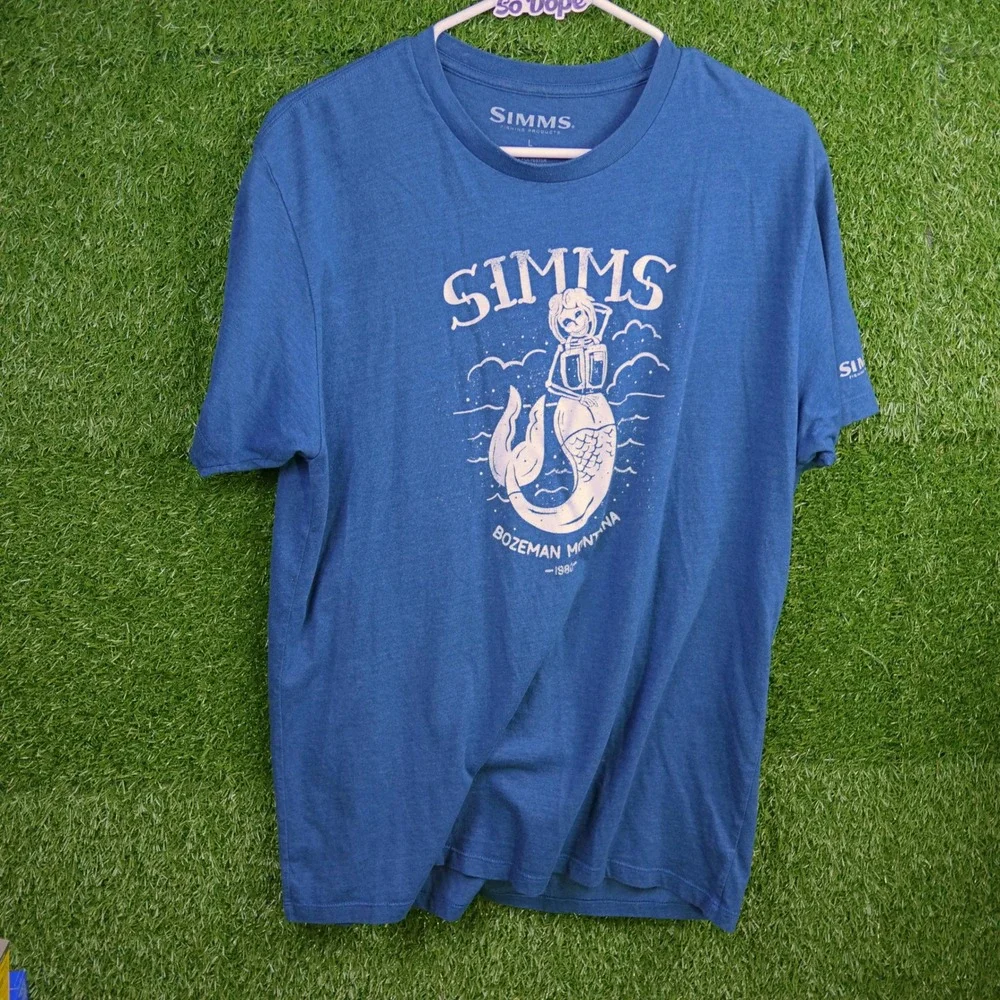 Simms T-Shirt Blue Skeleton Mermaid Bozeman Montana - Mens Size L